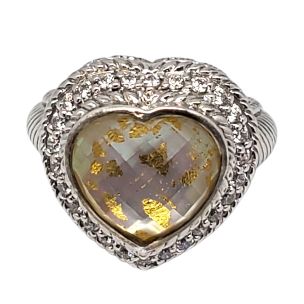 Judith Ripka Sterling Silver Mother Of Pearl & CZ Heart Ring Size 7 #21103